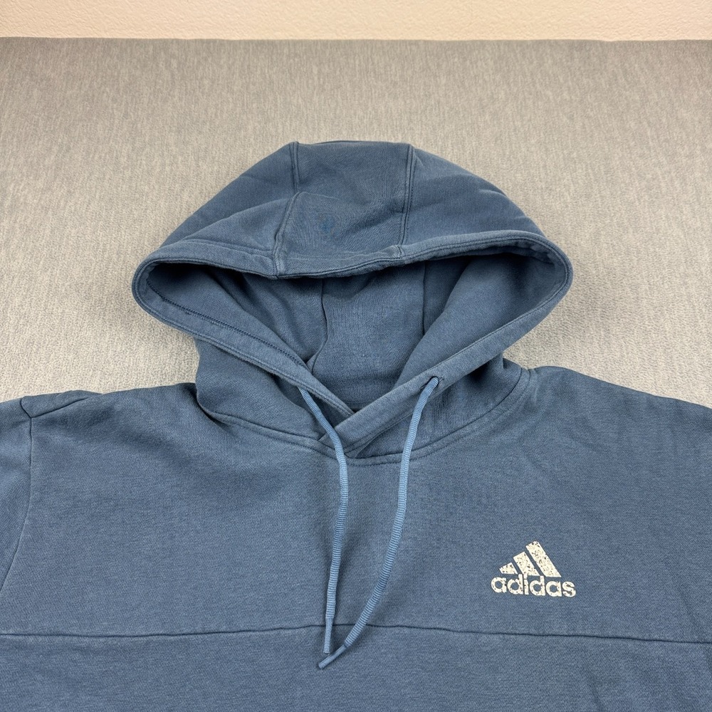 Adidas Hoodie‎ Mens Large Blue Fleece Sweatshirt Pullover Training Gym Athletic - Picture 2 of 8